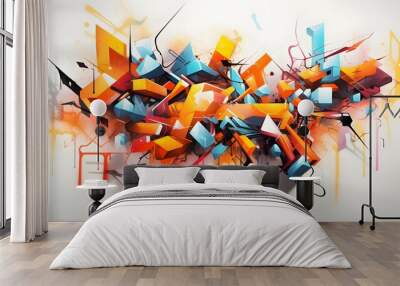 an abstract painting of orange and blue shapes Wall mural