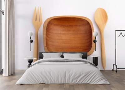 Wooden bowl with wooden fork and wooden spoon made by Teak isola Wall mural