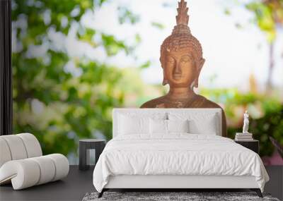 The Buddha statue and the green forest background Wall mural