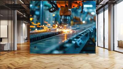 An industrial laser focus machine at work in a manufacturing plant Wall mural