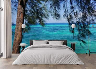 turquoise clear sea with the trees Wall mural