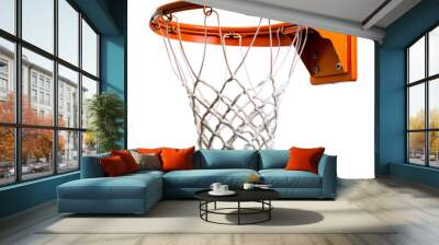 A basketball net with a white net and orange rim Wall mural