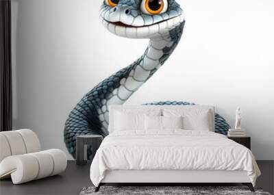 A cartoon snake with yellow eyes and a smile on its face. The snake is curled up and he is happy Wall mural