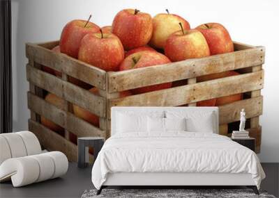 A crate full of apples sits on a white background. The apples are shiny and red, and they are arranged in a way that makes them look like they are ready to be eaten. The crate itself is made of wood Wall mural