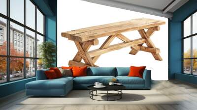 A wooden bench with a wooden frame and a wooden top Wall mural