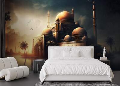 Mosque background. Ramadan mosque wallpaper.  Ai generated Wall mural