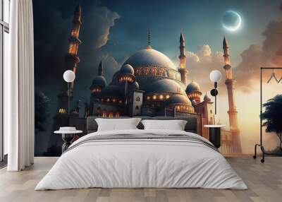 Mosque background. Ramadan mosque wallpaper.  Ai generated Wall mural