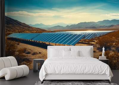 Solar panels in desert landscape under blue sky Wall mural