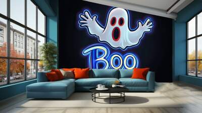 Fun neon-style illustration of a ghost shouting 