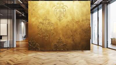 A classic gold wallpaper texture background with ornate detailing and soft glow Wall mural