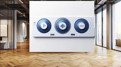 Clean audio player bar sticker with essential playback controls, isolated on a white background Wall mural