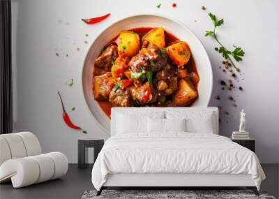 A bowl of beef stew with potatoes and peppers Wall mural