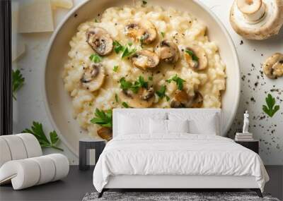 A bowl of mushroom risotto with parsley and cheese Wall mural