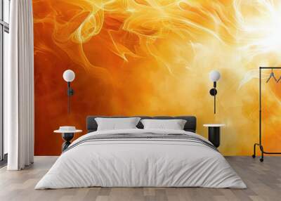 A bright orange background with a yellow flame in the center Wall mural