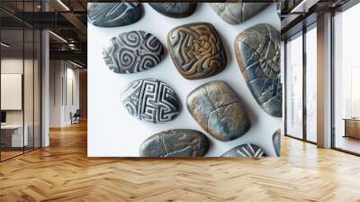 A collection of small rocks with designs on them Wall mural