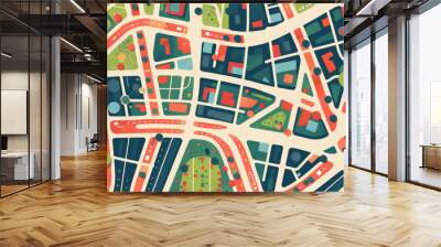 A colorful city map with houses and trees Wall mural