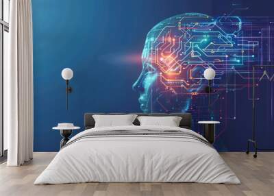 A computer generated image of a brain with a blue background Wall mural