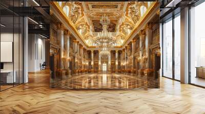 A large, ornate room with a chandelier hanging from the ceiling Wall mural