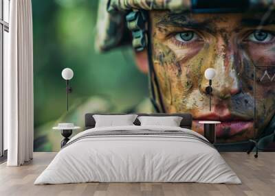 A man in a military uniform with dirt on his face Wall mural