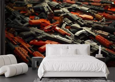 A pile of guns, some of which are orange and some of which are black Wall mural