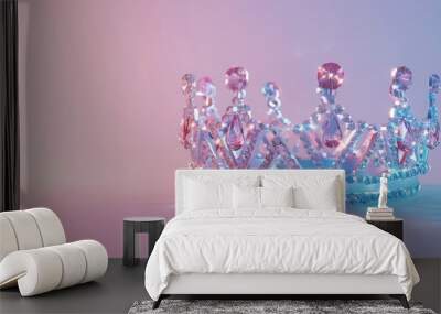 A pink and blue crown with diamonds and pearls Wall mural