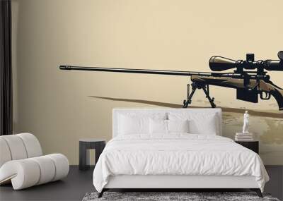 A rifle with a scope is displayed on a white background Wall mural