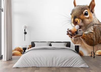 A squirrel is eating nuts on a white background Wall mural