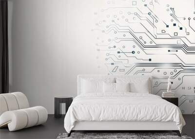 A white background with a black and white image of a circuit board Wall mural