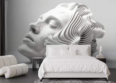 A white sculpture of a woman's face with a serene expression Wall mural