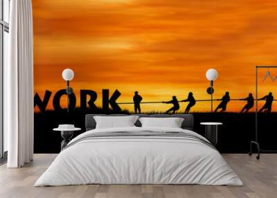 concept success,people show power pull rope wording team work su Wall mural