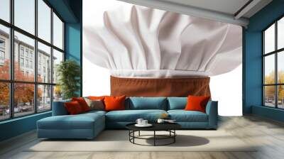 Classic white chef hat with brown band isolated on white background, perfect for culinary themes, kitchen decor, and cooking concepts. Wall mural