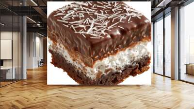 Delicious layered chocolate and cream dessert with shredded coconut topping. Perfect for sweet cravings and dessert lovers. Wall mural