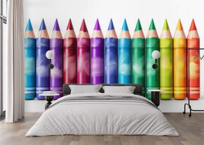 3D realistic style of crayons and markers isolated on white background. Wall mural