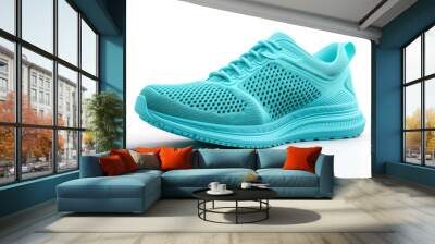 Turquoise running shoe, ultra detailed with all turquoise design isolated on white background. Wall mural