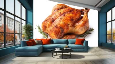 Whole roasted chicken on a white background. Grilled chicken.  Wall mural