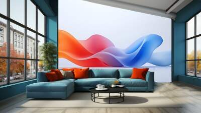 A vibrant wave-like design in hues of orange, red, pink, and blue, flowing gracefully against a minimalistic background. Wall mural