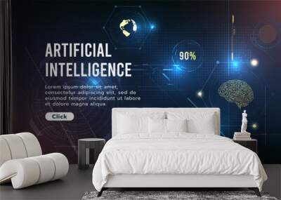 Artificial intelligence technology affecting the world.Technology and science concept,machine learning system.AI brain analysis information.Hi-tech and futuristic world.Digital concept background. Wall mural