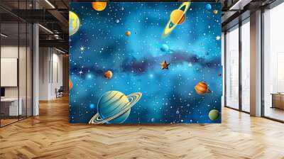 Create a colorful learning poster for kids with a theme of outer space and planets Wall mural