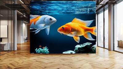 Energetic Fish Exercise in Clear Aquarium with Copy Space for Text Wall mural