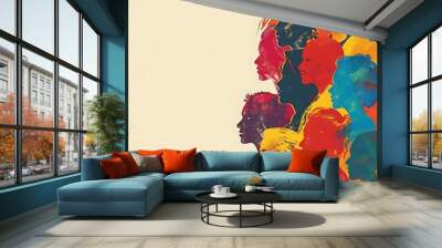 Human Rights Day Background: Create a powerful, respectful background for Human Rights Day, featuring diverse silhouettes representing unity. Use professional colors and provide ample copy space. Wall mural