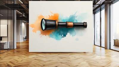 Pirate's Spyglass Watercolor Doodle on Pastel Background with Clear Light and Sharp Focus Wall mural