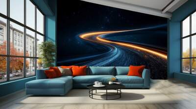 Semi close-up of a glowing abstract pathway through the stars, symbolizing a journey through space, more clarity with clear light and sharp focus, high detailed Wall mural