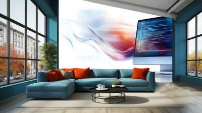 Vibrant Watercolor Graphic Design on Computer Screen with Abstract Background in Sharp Focus Wall mural