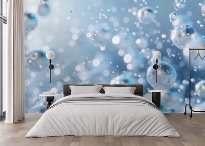 Abstract background with blue and white bubbles. Wall mural