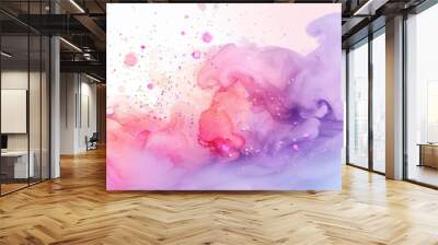 Abstract colorful watercolor background with pink and purple swirls and glitter. Wall mural