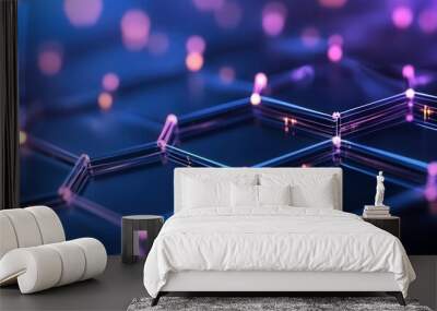 Abstract hexagonal pattern with glowing blue and purple lights. Wall mural