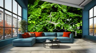 Illustration of clean energy, wind energy, science, innovative modern design on dark green leaf background. Wall mural