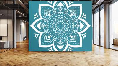 The design of  beautiful white mandala drawing on the pastel green background vector Wall mural