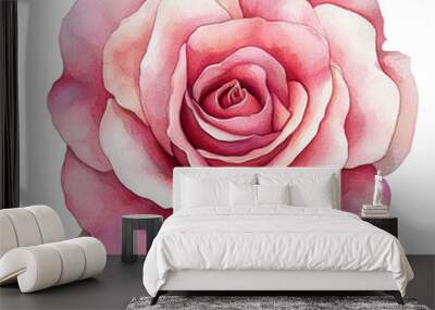 A stunning pink rose captured in delicate watercolor style, symbolizing beauty and romance. Wall mural