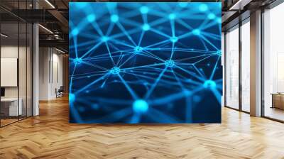 Abstract blue network connection background with glowing nodes and lines. Wall mural